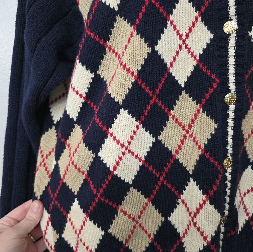 Vintage Izod Women’s M Diamond Argyle Knit Cardigan Preppy Academia Clueless - Picture 5 of 12